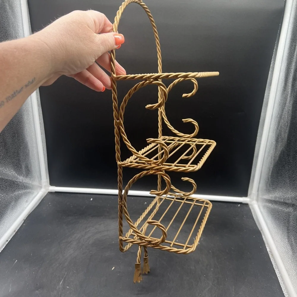Vintage Hollywood Regency 3 Tier Wall Shelf Twisted Rope Gold Metal Homco